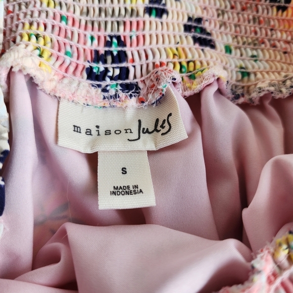 MAISON JULES Women's Pink Floral Print Smocked Tiered Skirt Elastic Waist Sz S - Picture 9 of 12